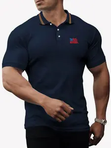 Plus Size Men's Regular Fit American Flag Print Polo Shirt, Casual Short Sleeve Collared Top for Summer, Fashion Men's Clothes for Daily Wear