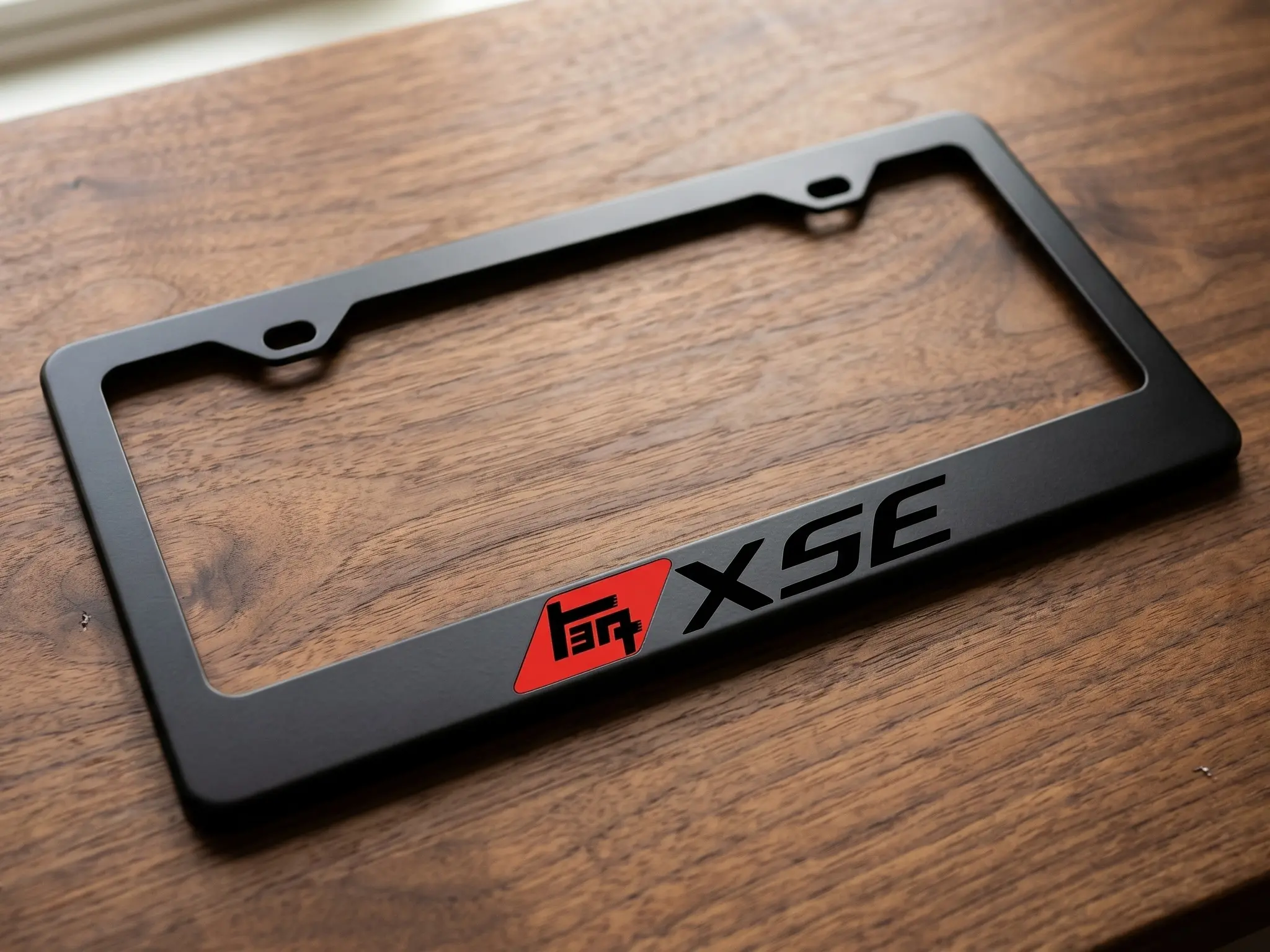 Red & Black Toyota XSE in Japanese Kanji Script License Plate Frame Black Stainless-Steel