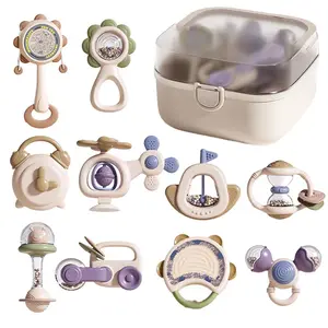 Baby Rattle and Teether Set, Infant Toy, Teething Relief Set, Soft Sound and Easy Grip Shape, Sensory Teether with Storage Box, Newborn Gift