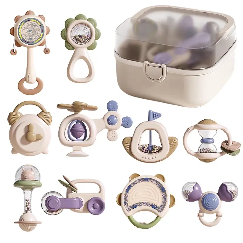 Baby Rattle and Teether Set, Infant Toy, Soft Sound and Easy Grip Shape, Teether with Storage Box, Newborn Gift, Teething Relief Set