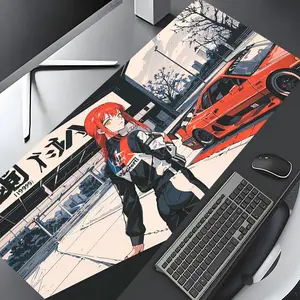 Cool Anime Girl Racing Car Urban Street Design Large Gaming Mouse Pad, Aesthetic Desktop Drotection Pad,Washable Rubber Pad Non-Slip Lock Edge Multi-Size Mouse Pad Suitable For Home Office,Good Gift for Family and friends