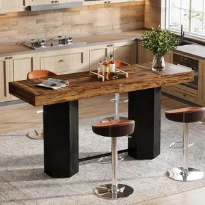 TRIBEWOOD 70.9" Long Bar Table, Industrial Counter Height Table, Rectangular Bar Height Tables with Metal Footrest for Kitchen Dining Room, Living Room, Pub