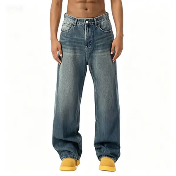 EMMIOL Baggy Jeans Men Wide Leg,Y2k Hip Hop Skater Denim Cargo Pants Vintage Loose Fit,Relaxed Long Trousers Streetwear