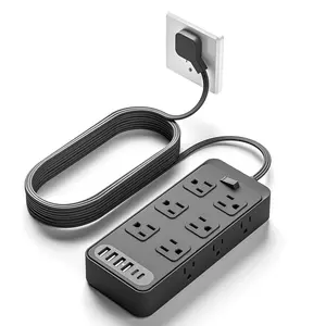 Power Strip Surge Protector with 12 AC Outlets & 6 USB Ports(4 USB‑A,2 USB‑C), Total 18W USB Charging Station, 10A 1250W 100‑240V Input AC 110‑130V Output, Long Extension Cord Power Adapter for Home Office Travel 0.25 FT/5 FT/10FT