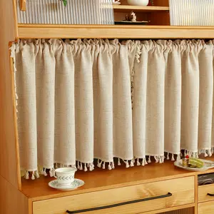 Vintage Style Kitchen Layered Curtain, Fringe Short Valance, Rod Pocket Light Blocking Panel for Bedroom Bay Window Cabinet Decor, Tassel Decor Curtain, Home Decoration Curtain