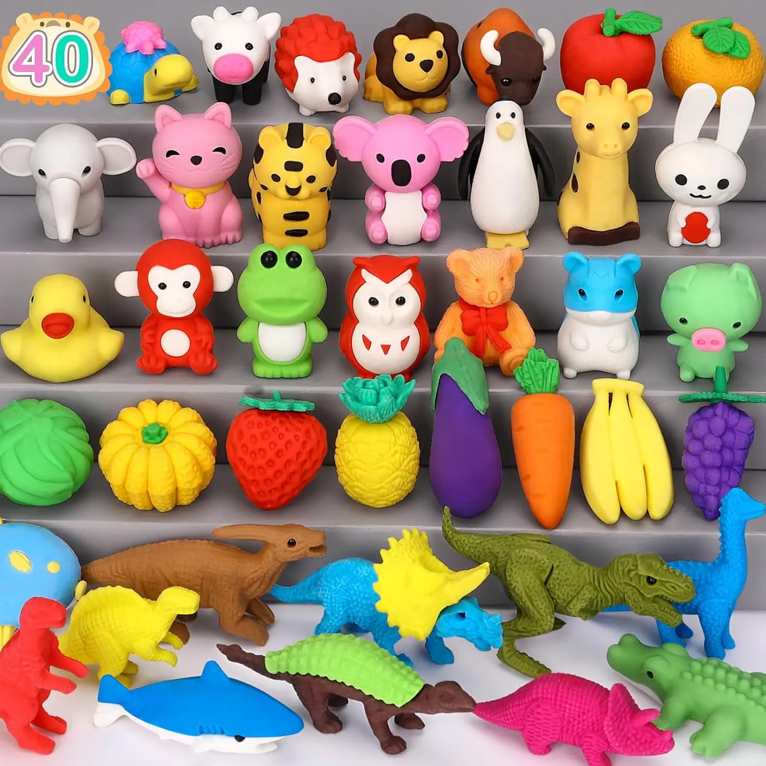 Z-SMA5 40-Pack Unisex 3D Puzzle Erasers Take-Apart Mini Animal Set for 3-8 Years Boys - Desserts, Vegetables, Transportation Designs, Classroom Goodie Bags, Advent Calendar Fillers