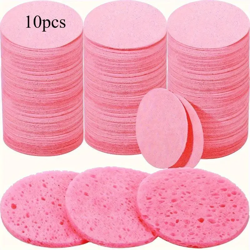 10pcs Count Compressed Facial Sponges Heart Shape Round Shape Face Sponges For Cleansing Natural Facial Cleansing Sponges Pads Exfoliating Sponges For Cleansing Skin, Home Travel, Pink