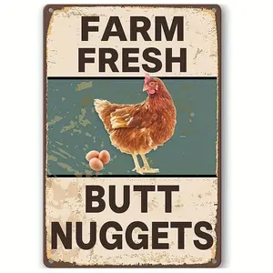 Vintage Chicken Coop Sign - Metal Farm Fresh Butt Nuggets Decorative Plaque, 12x8 - Humorous Rustic Farmhouse Design Wall Art for Kitchen, Garden, Home Decor - No Electricity Needed, Durable Tinplate Material - 1pc