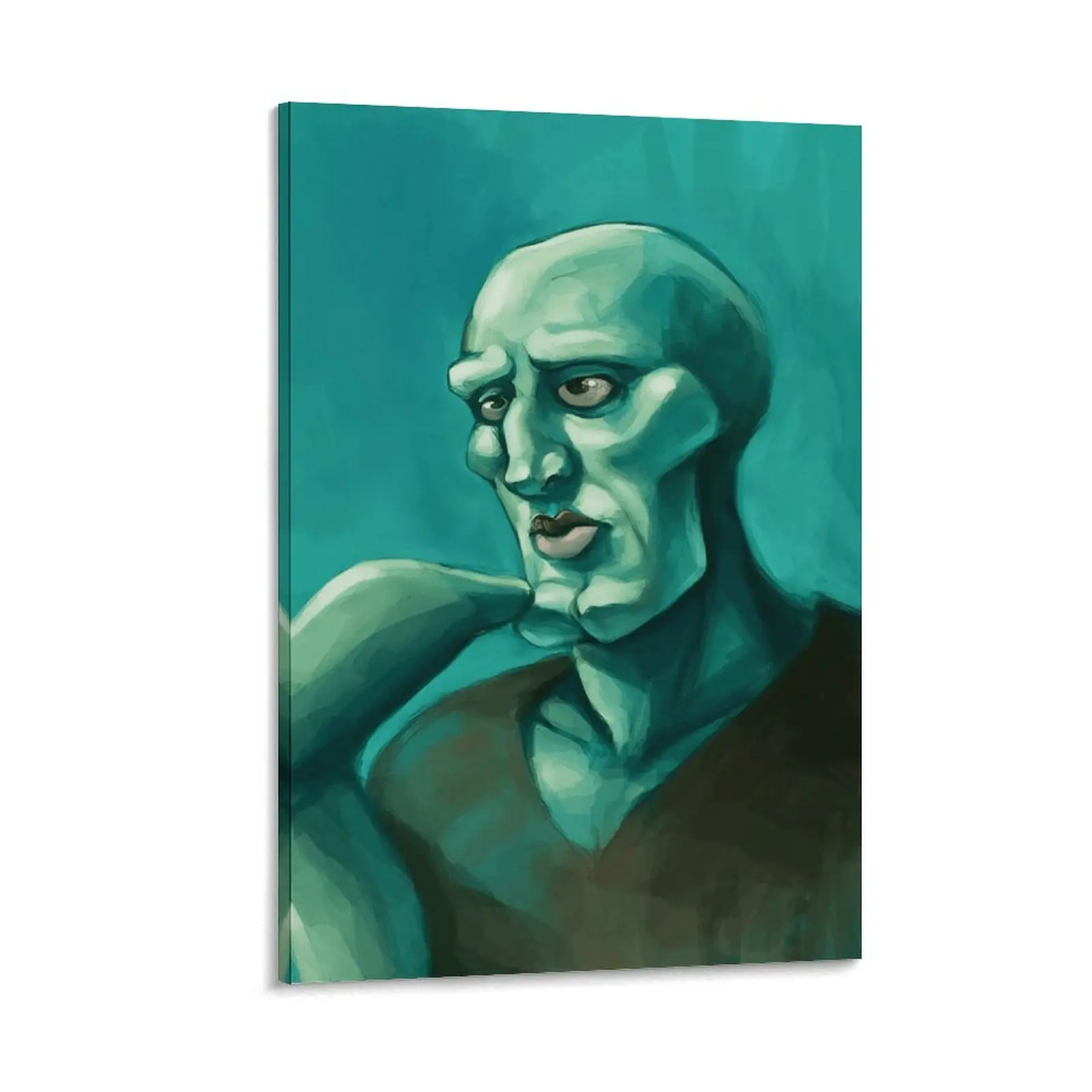 Squidward Cartoon Character Art Print - Artistic Humanoid Wall Art, Cool-Toned, Exaggerated Facial Features, Distorted Design, Funky Novelty Home Decor for Fans, Entryways, Other Spaces, Artistic Humanoid Art, Decorative