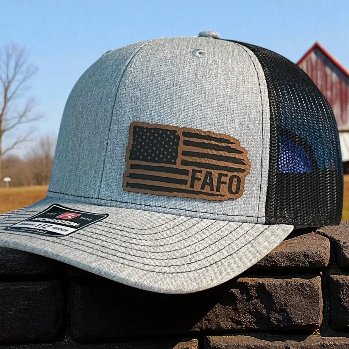 FAFO FLAG PATRIOTIC 2ND AMENDMENT 2A Side Leather Patch Hat Premium Trucker Hat Adjustable Snapback