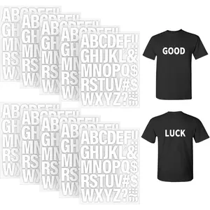 10 Sheets 440 Pieces 2 Inch White Heat Transfer Iron on Letters A-Z PU Alphabet Stickers for Clothing Fabric Jersey T-Shirt DIY Craft Printing