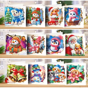 12PCS DIY Xmas Pattern Diamond Painting Greeting Card Set Rhinestone Diamond Art Mosaic Postcards Diamond Art Greeting Cards for Birthdays Thanksgiving & Special Occasion