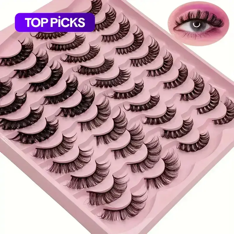 False Eyelashes Cluster, 20 Pairs Wispy Cat Eye Look Faux Cluster Lashes, Natural Curling Eye Makeup Strip Lashes, DIY False Eyelashes