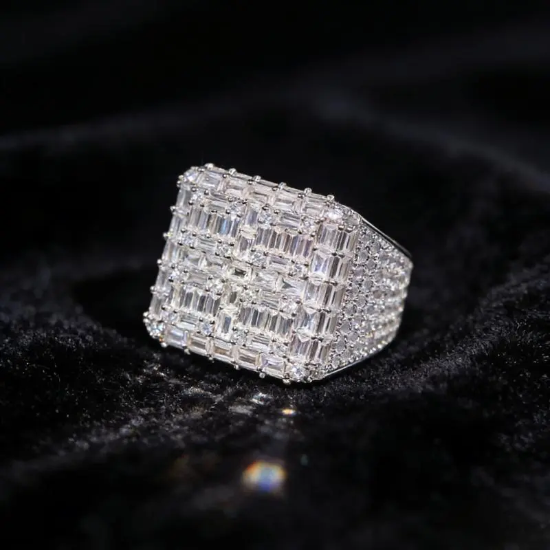 Wide Band Square Statement Ring, Glamorous Fully Studded Chrome Finish, Funky Party Wear Jewelry for Women, Chrome Statement Rings, Metal Coated, Wide-Faced, Female Ring, Square Band