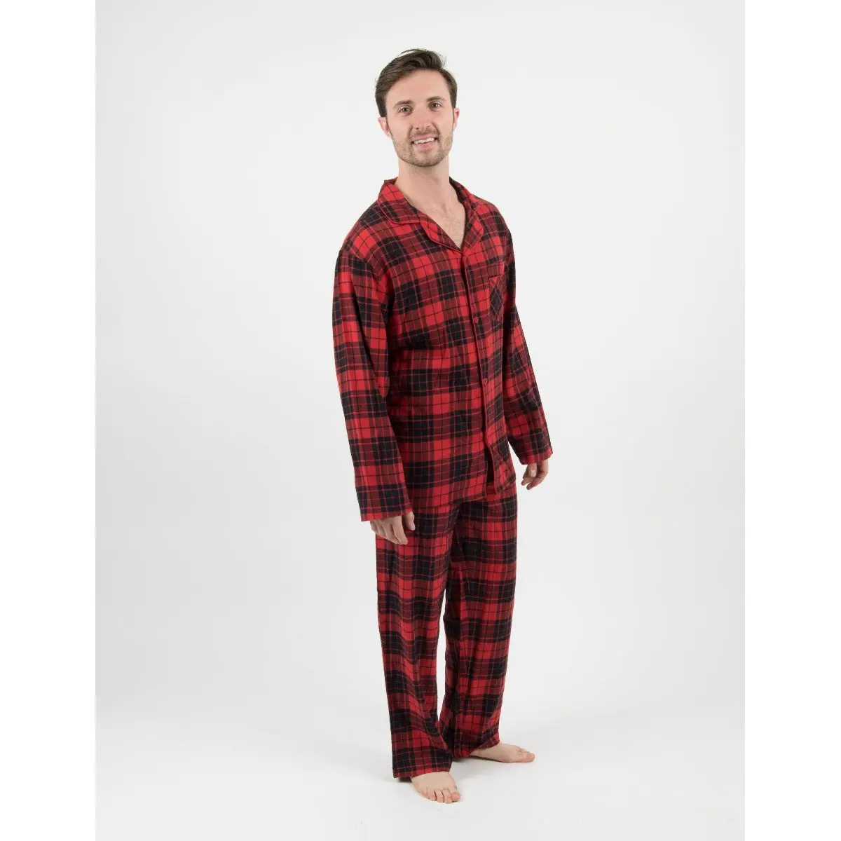 Mens 2pc Long Sleeve Button-Front Plaid Flannel Pajamas