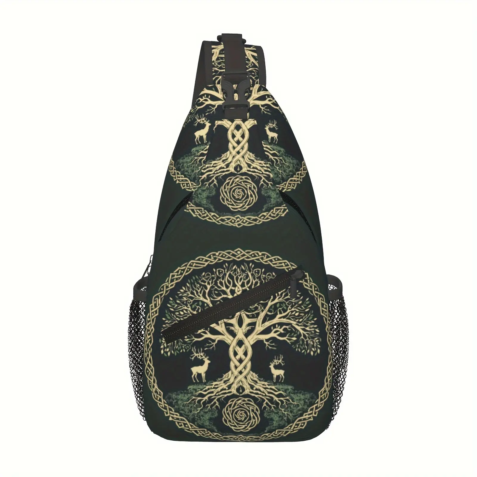 [Made in US] Crossbody Chest Bag Hiking Backpack Viking Symbol Tree Life Shoulder Bag Folding Large Capacity Fashion Durable Can Be Used for Shopping, Work, Leisure Travel Beach Bag Fishing Backpack