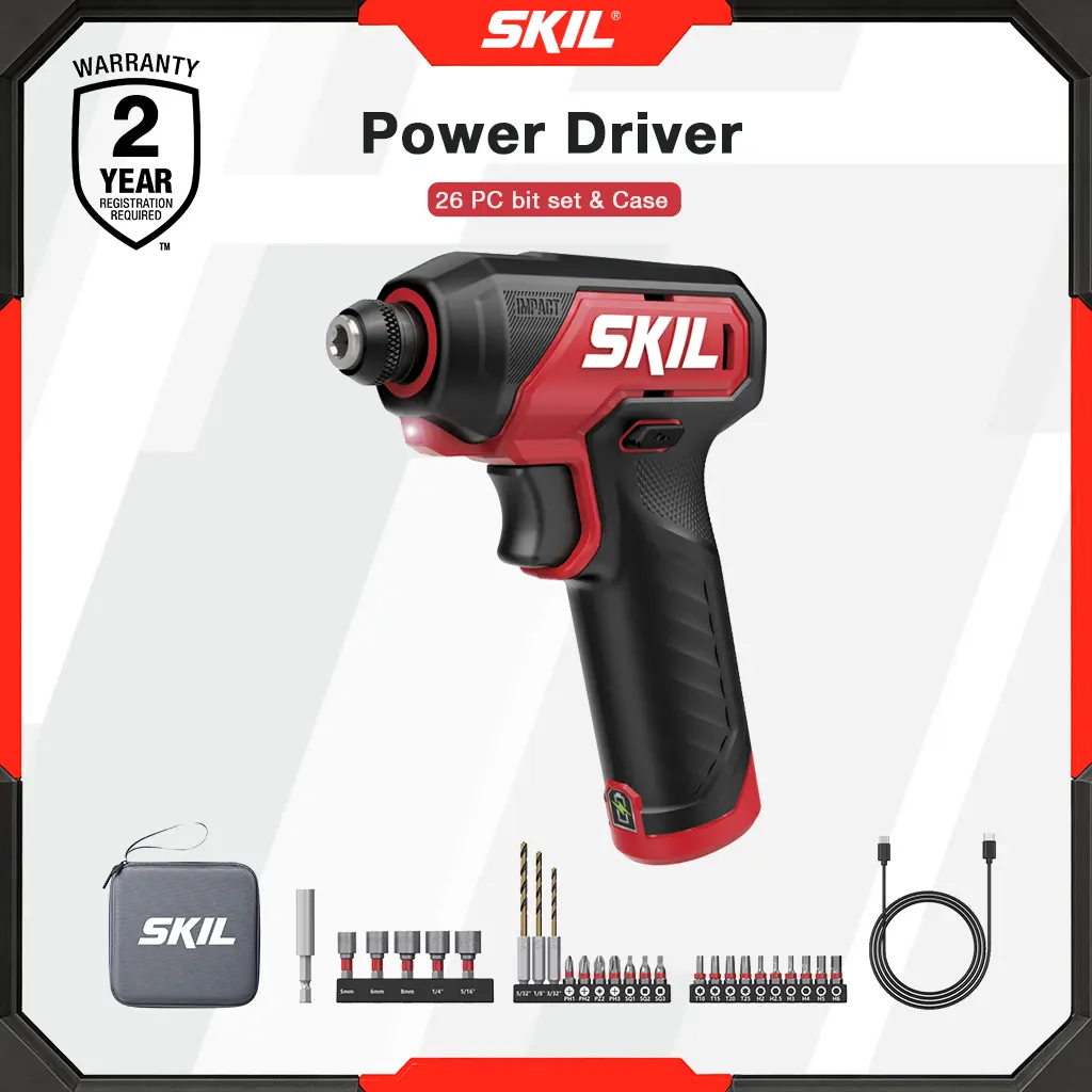 SKIL New Arrival PWRCORE GO Power Driver with 26PC bit set & Case - Compact Power Tool for Home Projects