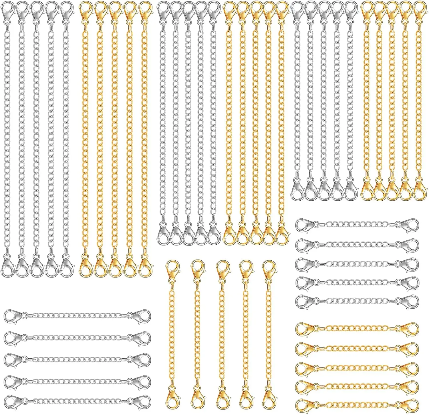 30 count Chain Extenders for Necklace, Necklace Extenders for Women Girls Bracelet Anklet Extender Stainless Steel Chain Extenders for  Making 2in 3in 4in 5in 6in (15 , 15 )
