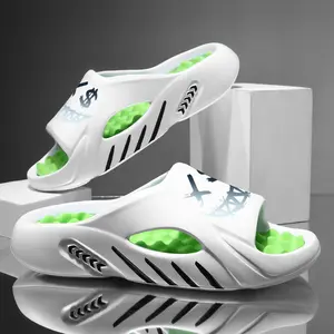 Men’s Athletic Recovery Slides – Graffiti Graphic Massage Footbed Sandals, Ultra-Soft Thick Sole Cloud Slippers