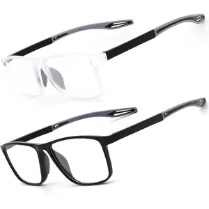 2 Pack Reading Glasses for Men，Sports Style Blue Light Blocking Readers with Anti Glare Filter Lightweight Eyeglasses(Black&Transparent，+2.50)