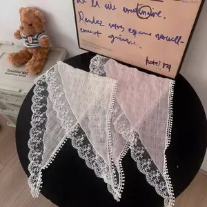 2026 New 2Pcs Women Retro Lace Triangle Scarf, French Style Elegant Veil Headscarf, Vintage Decorative Neck Shawl, Fashion Photo Shooting Accessory For Spring Summer Daily Vacation