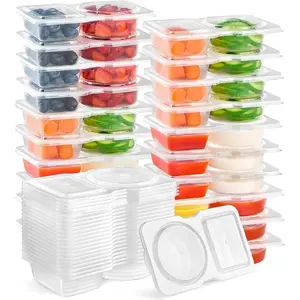40 Reusable Double Compartment Condiment Containers with Lids Disposable & Reusable Plastic Dipping Sauce Boxes for Home Party Kitchen Camping Picnic Travel Takeaway Safe Stackable