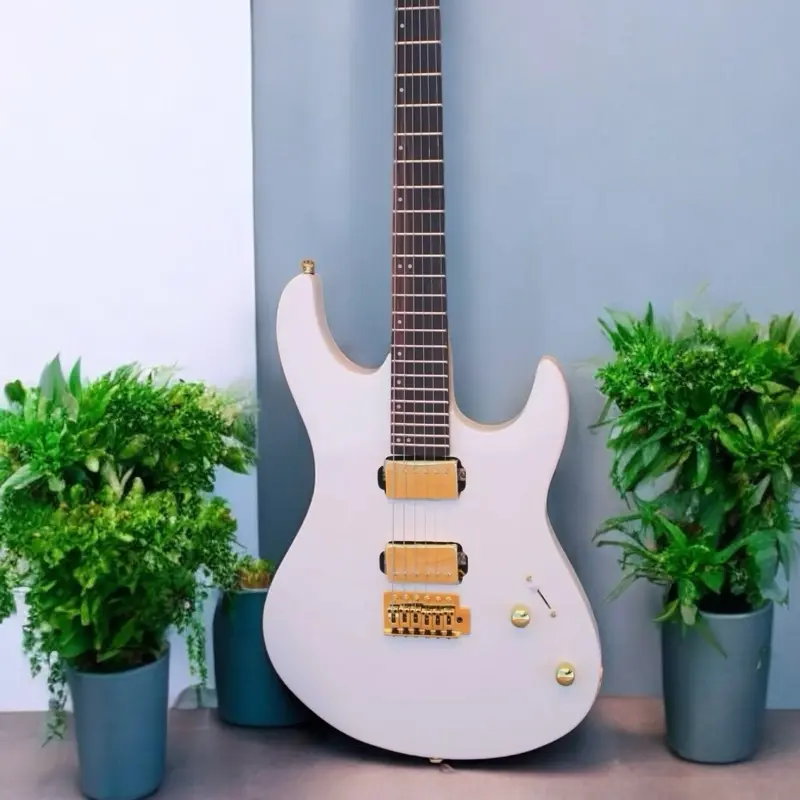 Snowstrike Electric Guitar - White Body with Gold Accents Musical Instrument