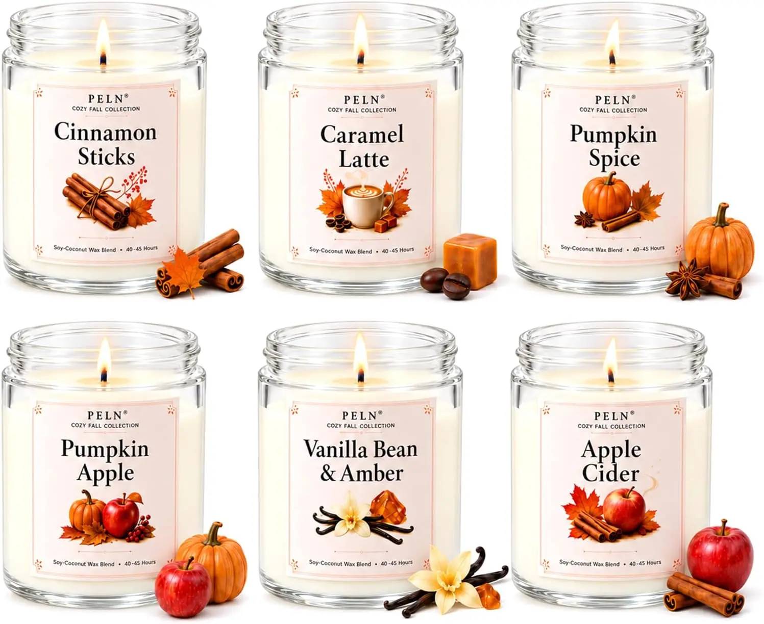 Fall Candles, 6 Pack Fall Scented Candles for Home, Autumn Gift Set PELN
