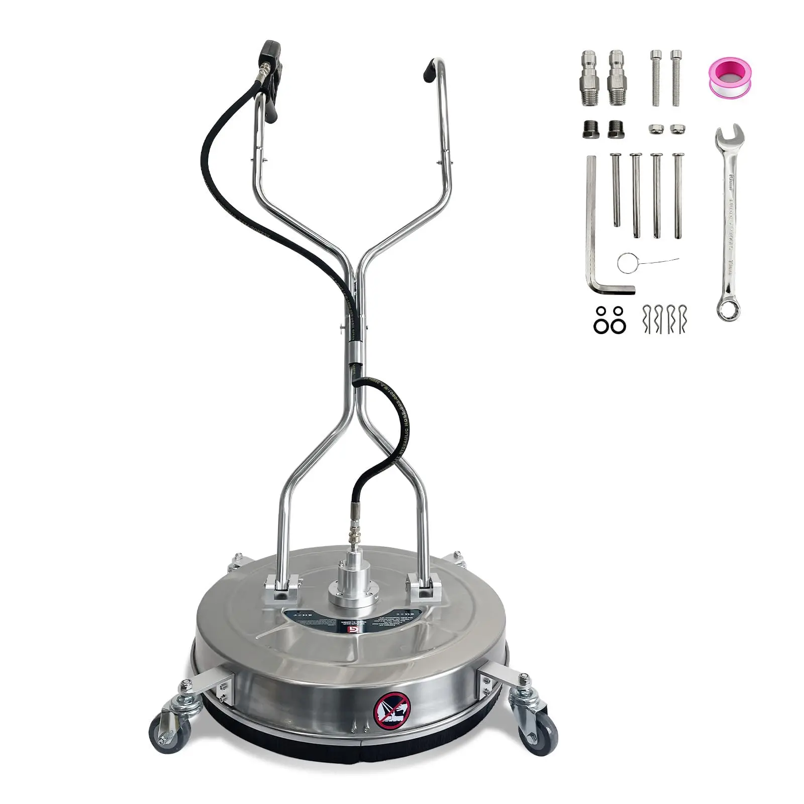 24" Pressure Washer Surface Cleaner with 4 Wheels, 4900PSI Stainless Steel Surface Cleaner Attachment, Stainless Steel Dual Handle Pressure Washer for Concrete Driveway Sidewalk Deck Patio