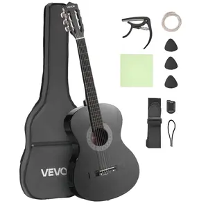 VEVOR Classical Guitar, 38 Inch, Wood Classical Guitar Starter Kit for Beginners, with Nylon Strings, Gig Bag, Strap, Tuner, Extra Strings, Picks, Capo, Basswood, for Teenagers Adults Students, Black