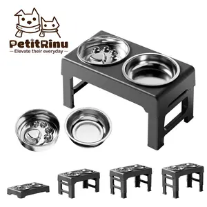 PETITRINU Elevated Adjustable Dog Bowls for Large Dogs, Stainless Steel Slow Feeder Dog Bowl with Height Adjustable Stand (21-27cm / 8.3-10.6'' ),17.1" Wide  Anti-Slip No-Spill Raised Pet Feeder for Neck Protection & Healthy Digestion