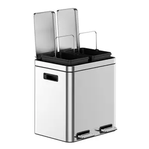 【GARVEE】Kitchen Trash Cans with Multiple Compartments for Efficient Recycling and Waste Management, Available in 2 or 3 Compartments, Stainless Steel with Removable Buckets, Step-On Pedal, Quiet-Close Lid, Capacities 8-15 Gallons