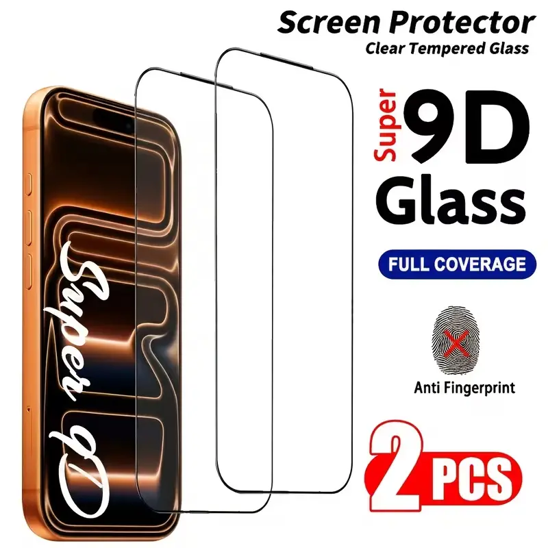 2pcs Full Coverage Screen Protector For IPhone 17 Pro Max 17Air 16 Pro 16 Pro Max 15 14 13 12 11 Pro Max X XS XR 14 Plus, Black Frame Tempered Glass Film, Suitable For Screen Protection, Anti-Drop, Compatible With Phone Case, High Definition Transparent