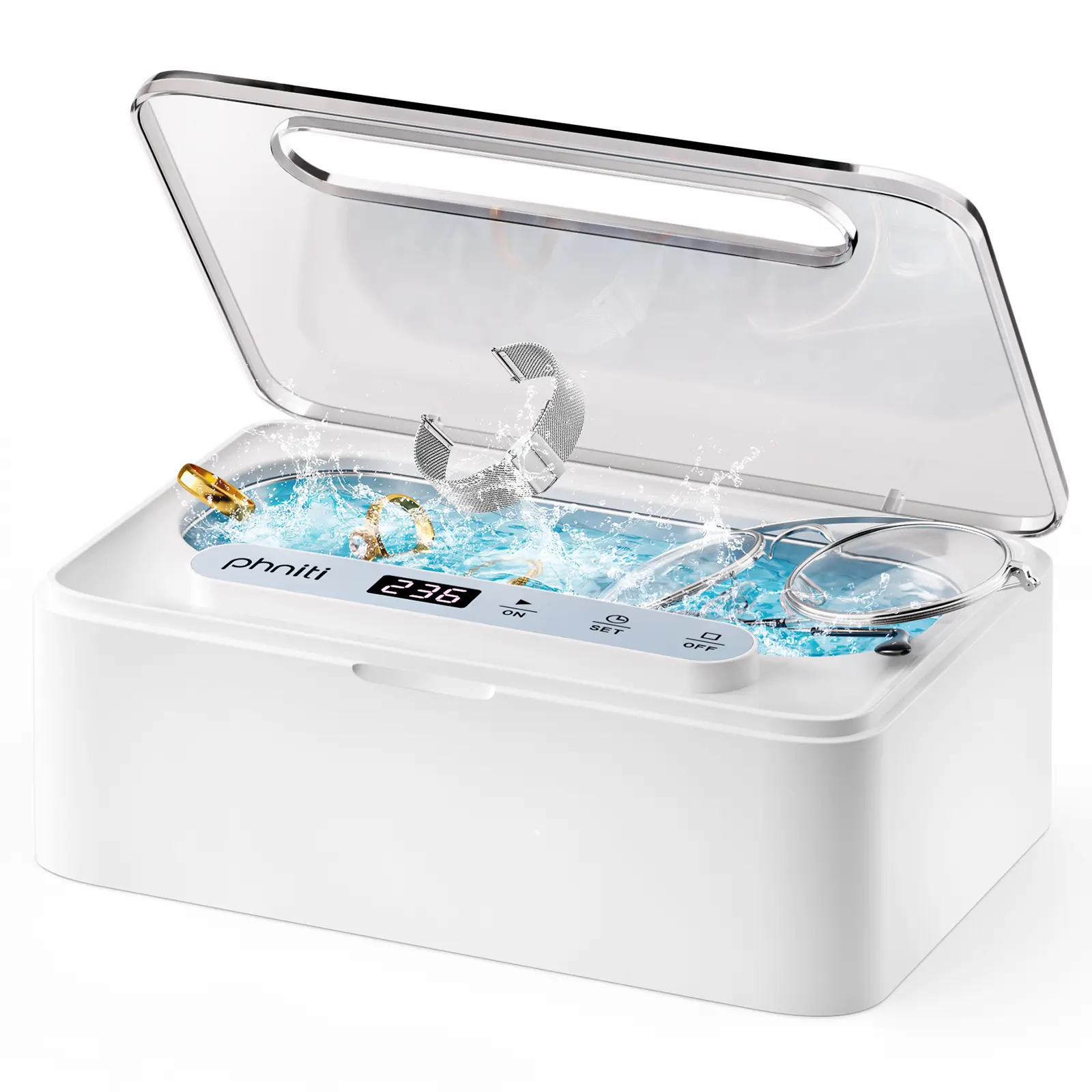 Summerwins 48KHz Ultrasonic Jewelry Cleaner Appliance - 304 Stainless Steel Tank, Dual Modes, Effective Cleaning for Denture Users, Eyeglass Owners, Home Use, Jewelry Enthusiasts