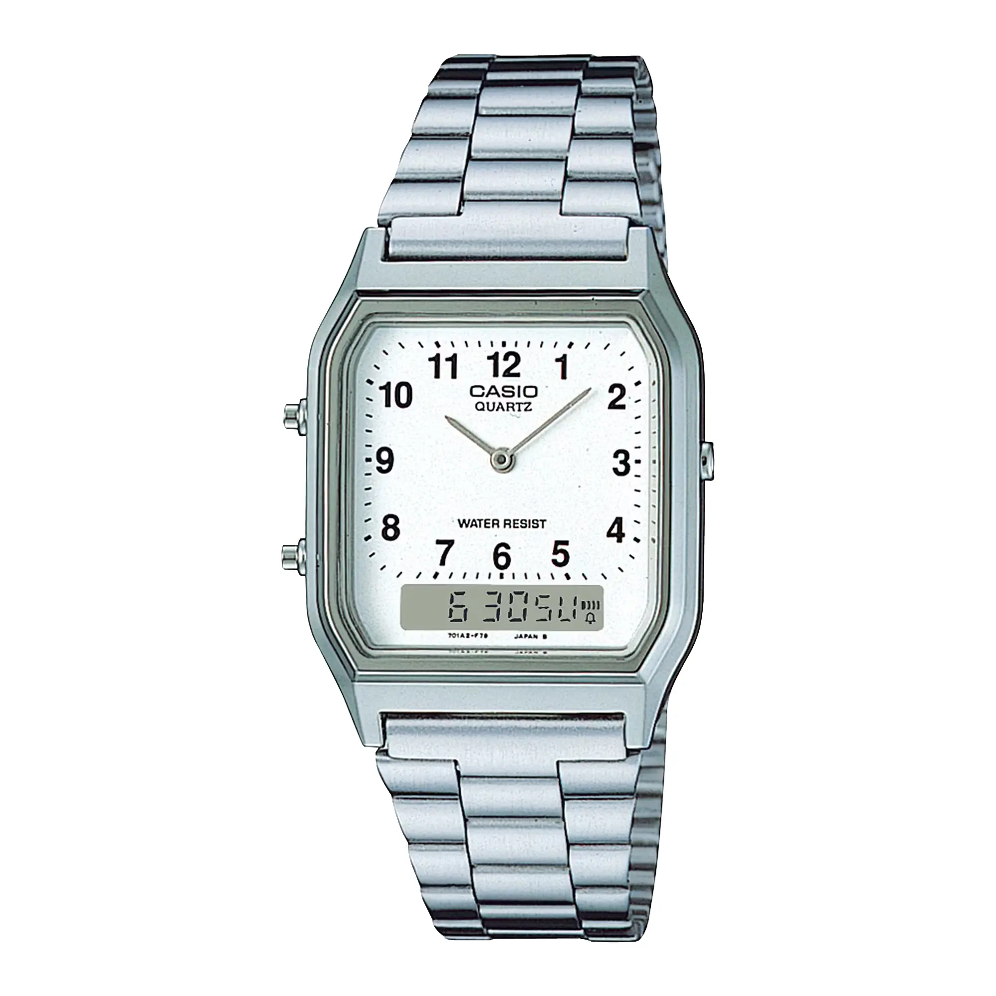 Casio Men’s Silver Analog Digital Watch White Dial Steel Bracelet - AQ-230A-7B