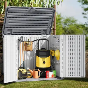 35 Cu ft Outdoor Storage Cabinet, Outdoor Trash Can Storage Shed, Waterproof Resin Storage Box for Garden Patio Tools, Outdoor Resin Storage Box for Patio Tools, Sofa Cushion, Lawn Mower and Garbage Cans