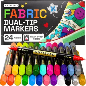 24 Dual-Tip Fabric Markers - Fabric Decorating Kit - Permanent for Clothes - Acrylic Paint Pens for Sneakers, Bags, Shoes, Textile, Canvas, Sewing, Craft, DIY - Brush and Fine Tip