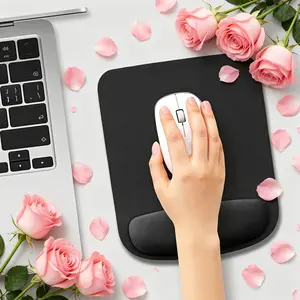 Mouse pad, relieves wrist strain and prevents mouse hand during long hours of office work.