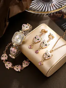 Leopard Head Decorative Watch Set for Women, Includes Matching Necklace and Earrings, Luxury Style, Perfect Gift for Mother's Day and Back-To-School Season