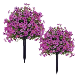 Bright [Purple  ] Artificial Outdoor Flowers with Stakes (2 Pack) | UV Protected Realistic Bushes for Instant Yard Makeover | Artificial Flower Arrangements