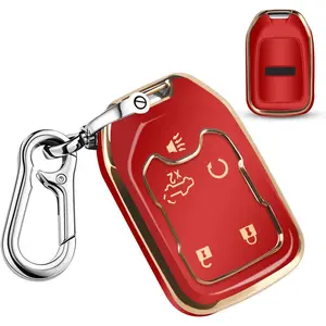 GMC Key Fob Cover TPU Protector Case with Keychain for 2019-2022 Chevy Silverado GMC Sierra 1500 2500HD 3500HD Key Cover Smart Remote 5 Button(Red)
