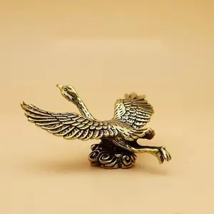 Vintage Style Solid Brass Crane Mini Statue, Miniature Size, Elegant Decorative Flying Bird Sculpture, Perfect for Desktop Decoration, Home or Office Decor