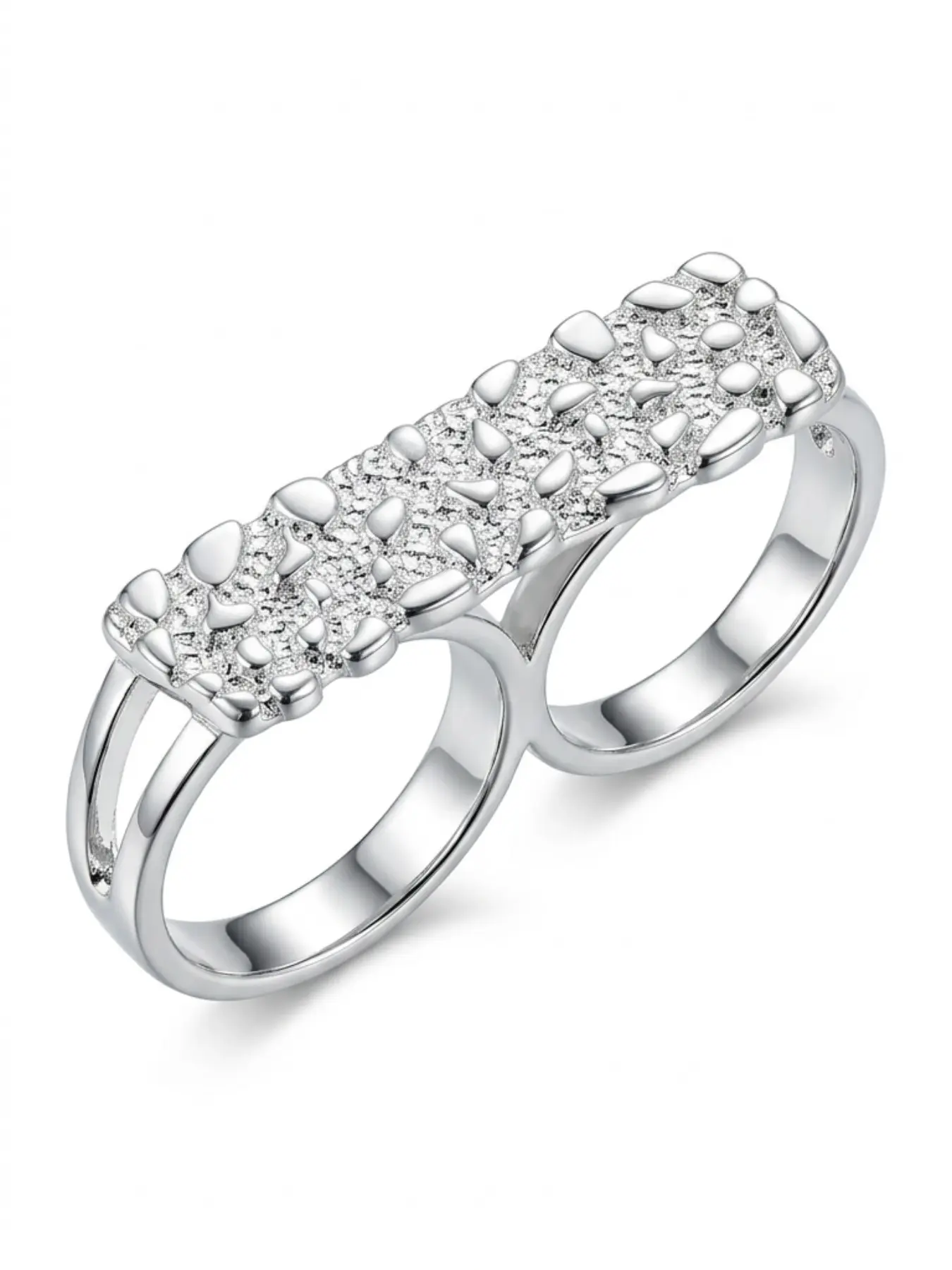 14k Silver Plated Stone Two-Finger Ring, Anniversary Ring, Unisex Design, Perfect for Valentine's Day, Dates, Daily Wear, Stylish and Versatile Jewelry, Beautiful Rings