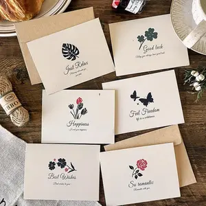 Vintage Classic Birthday Cards Set of 12, Retro Plant Design with Envelopes, Minimalist Style, Perfect for Parties, Weddings, Business Events