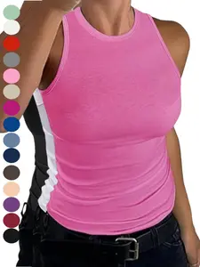 2026 Womens Sleeveless Racerback Holiday Haul High Neck Casual Basic Cotton Ribbed Fitted Tank Top Womenswear