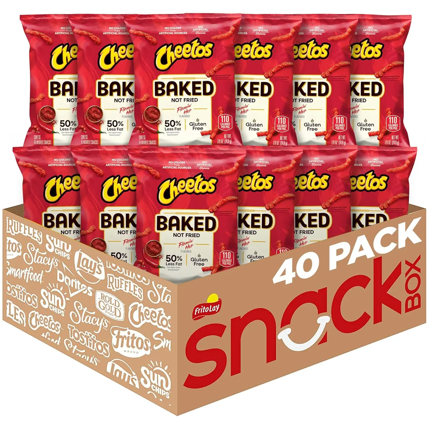 Frito Lay Baked Cheetos Crunchy Flamin' Hot, 0.87 Ounce Pack of 40 50% Less Fat, Gluten Free, No Artificial Flavors, No Colors from Artificial Sources