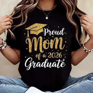 [100% Cotton] Graduation Cap Mom of a 2026 Graduate T-Shirt, Crewneck Casual Tee for Mother, Graduation Celebration Outfit, Proud Mom Graphic Shirt, Comfortable Cotton Top, Perfect for Graduation Party and Everyday Wear