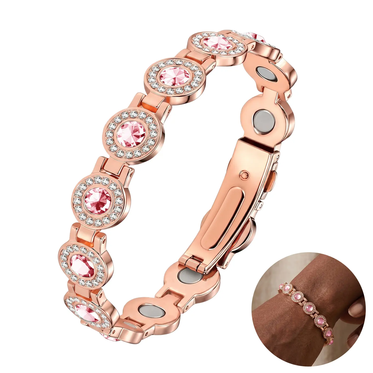 EMPTAN Magnetic Bracelet for Women, 4X Ultra Strength Magnetic Therapy Bracelet with 3800 Gauss Neodymium Magnets & Dazzling Austrian Cut Crystals Stone, Elegant Jewelry Gift for Women