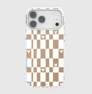 MagSafe Compatible Protective Smartphone Case for iPhone 17 Pro Max - Mickey Latte Check Design, PopSocket-Style Attachment, Handheld Mobile Accessory