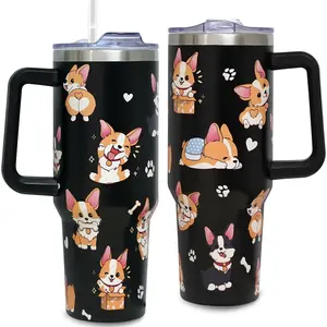 Corgi Gifts For Corgi Lovers-40oz Cute Corgi Tumbler With Handle Lid and Straw -Corgi Gifts For Women-Dog Lover Gifts-Dog Owner Gifts Stainless Steel Insulated Bottle Travel Mug Coffee Cup
